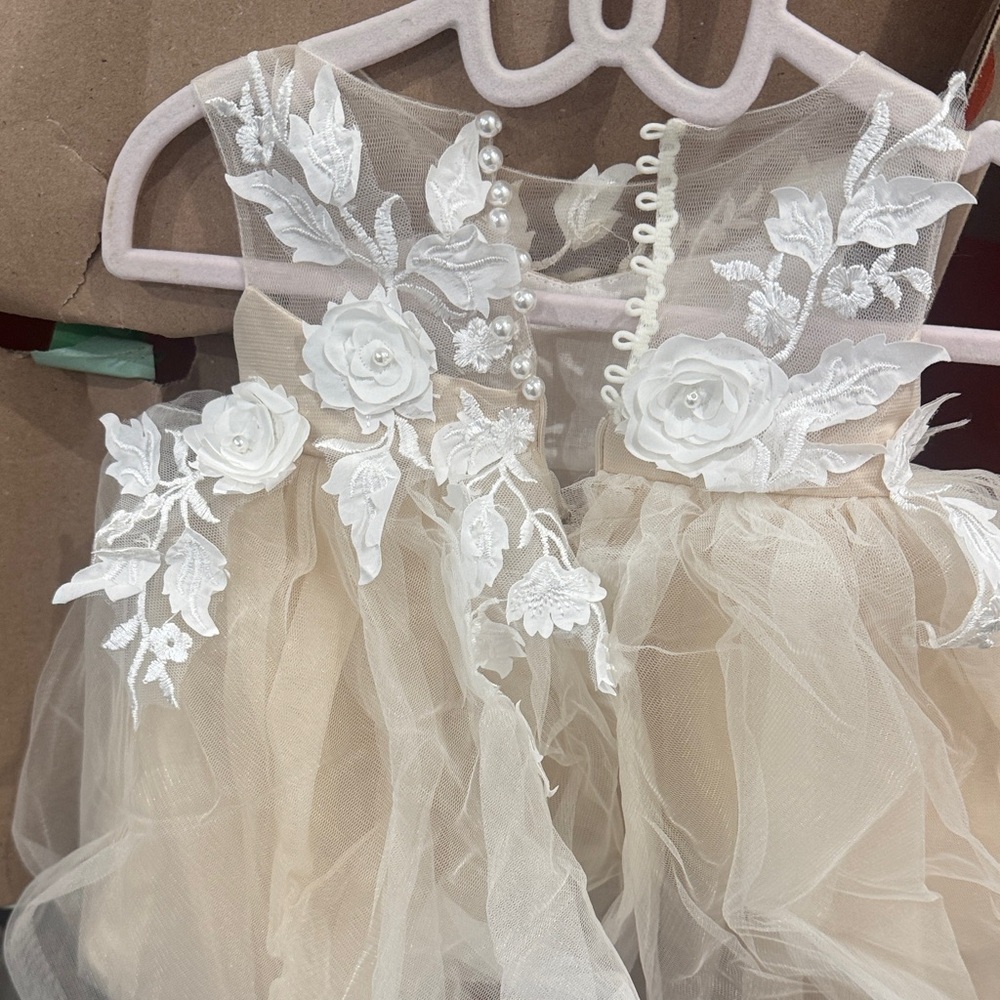 Ivory Floral Appliqué Tulle Dress - Picture 2 of 4